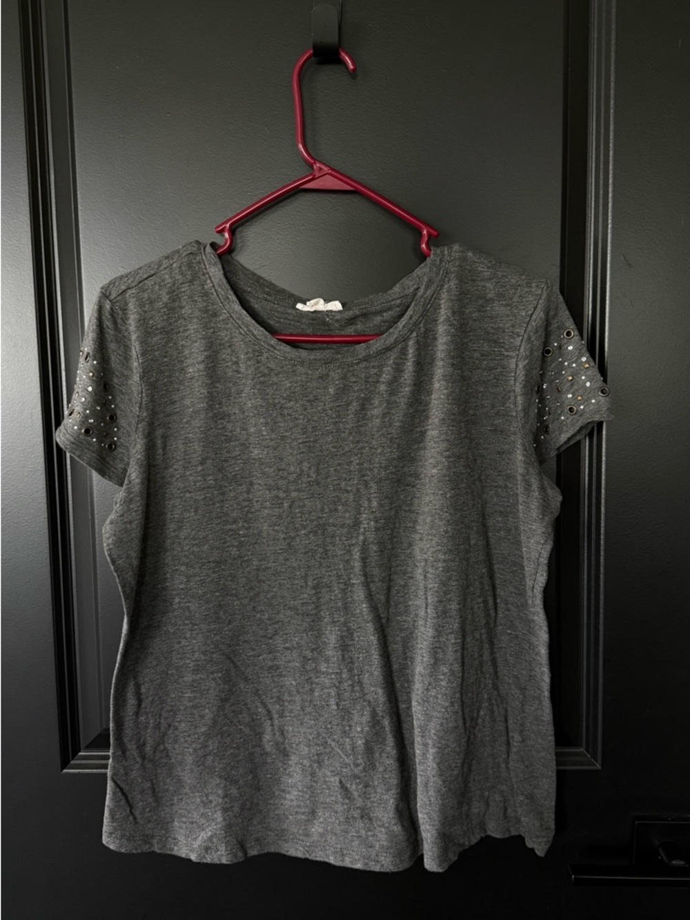 Maurices Charcoal Short Sleeve Tee with Studded Eyelet Sleeves